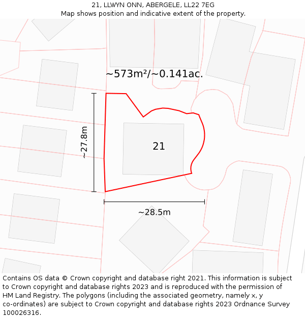 21, LLWYN ONN, ABERGELE, LL22 7EG: Plot and title map