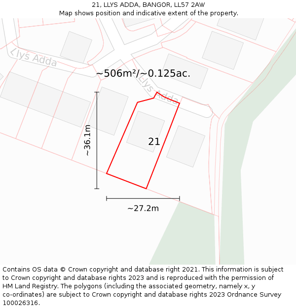 21, LLYS ADDA, BANGOR, LL57 2AW: Plot and title map