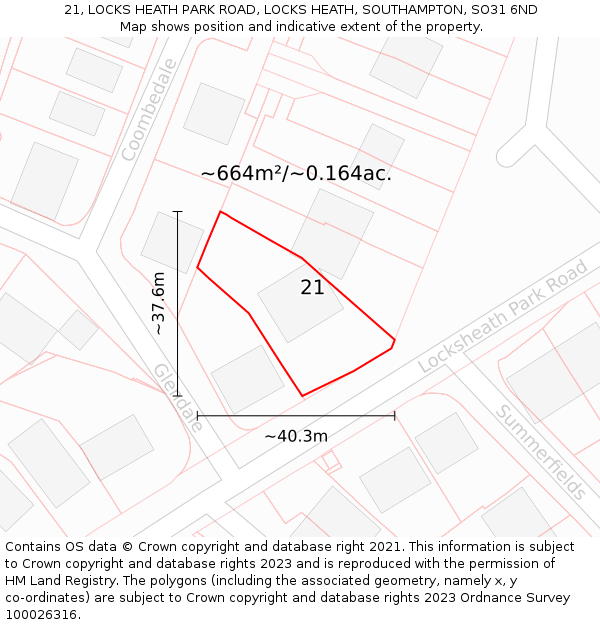 21, LOCKS HEATH PARK ROAD, LOCKS HEATH, SOUTHAMPTON, SO31 6ND: Plot and title map