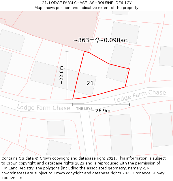 21, LODGE FARM CHASE, ASHBOURNE, DE6 1GY: Plot and title map