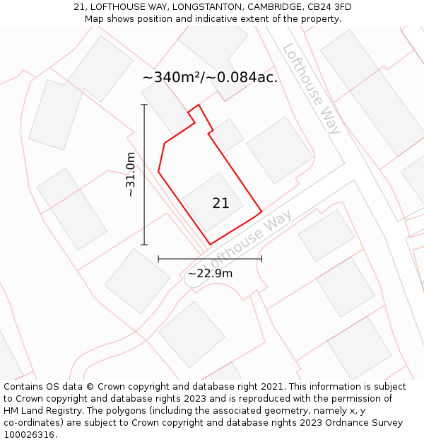 21, LOFTHOUSE WAY, LONGSTANTON, CAMBRIDGE, CB24 3FD: Plot and title map