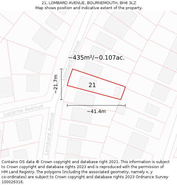 21, LOMBARD AVENUE, BOURNEMOUTH, BH6 3LZ: Plot and title map