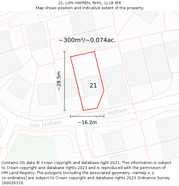 21, LON HAFREN, RHYL, LL18 4FE: Plot and title map