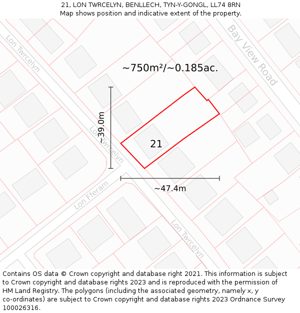 21, LON TWRCELYN, BENLLECH, TYN-Y-GONGL, LL74 8RN: Plot and title map