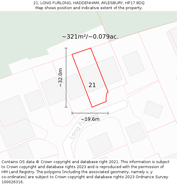 21, LONG FURLONG, HADDENHAM, AYLESBURY, HP17 8DQ: Plot and title map