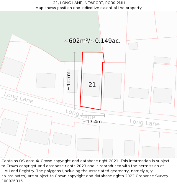 21, LONG LANE, NEWPORT, PO30 2NH: Plot and title map