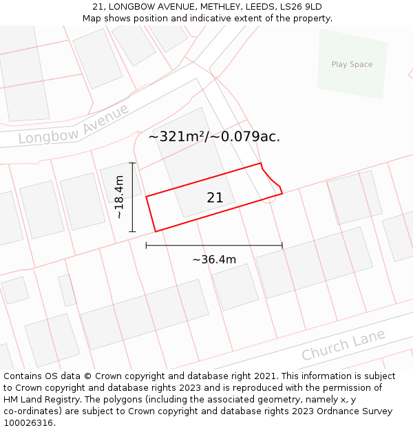 21, LONGBOW AVENUE, METHLEY, LEEDS, LS26 9LD: Plot and title map