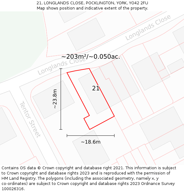 21, LONGLANDS CLOSE, POCKLINGTON, YORK, YO42 2FU: Plot and title map