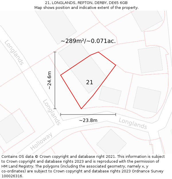 21, LONGLANDS, REPTON, DERBY, DE65 6GB: Plot and title map