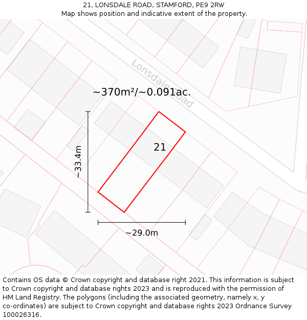 21, LONSDALE ROAD, STAMFORD, PE9 2RW: Plot and title map