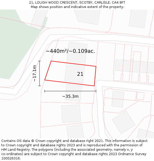 21, LOUGH WOOD CRESCENT, SCOTBY, CARLISLE, CA4 8FT: Plot and title map