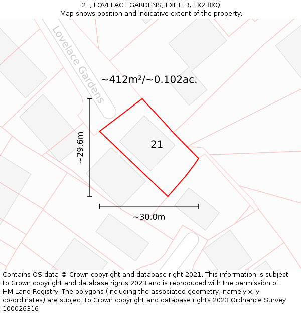 21, LOVELACE GARDENS, EXETER, EX2 8XQ: Plot and title map