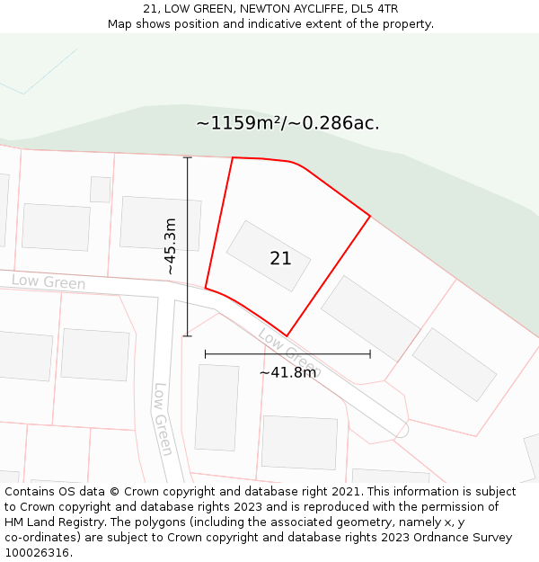 21, LOW GREEN, NEWTON AYCLIFFE, DL5 4TR: Plot and title map