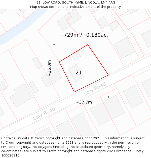 21, LOW ROAD, SOUTH KYME, LINCOLN, LN4 4AG: Plot and title map