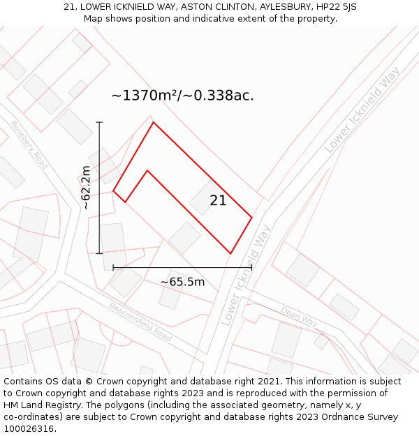 21, LOWER ICKNIELD WAY, ASTON CLINTON, AYLESBURY, HP22 5JS: Plot and title map