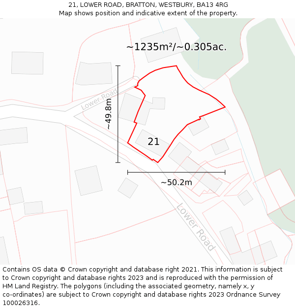 21, LOWER ROAD, BRATTON, WESTBURY, BA13 4RG: Plot and title map