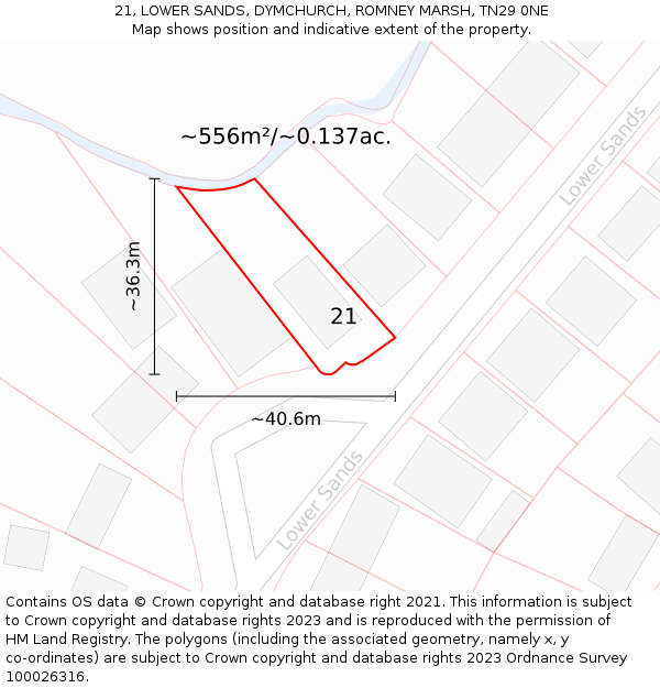 21, LOWER SANDS, DYMCHURCH, ROMNEY MARSH, TN29 0NE: Plot and title map