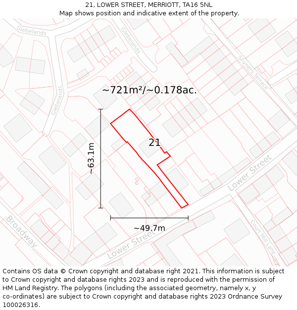 21, LOWER STREET, MERRIOTT, TA16 5NL: Plot and title map