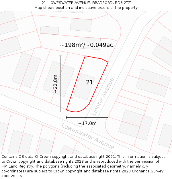 21, LOWESWATER AVENUE, BRADFORD, BD6 2TZ: Plot and title map