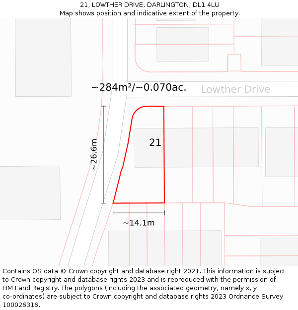 21, LOWTHER DRIVE, DARLINGTON, DL1 4LU: Plot and title map