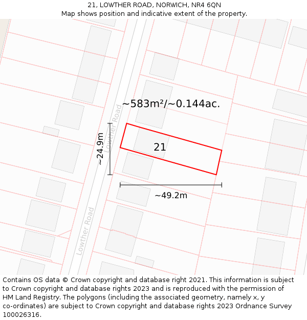 21, LOWTHER ROAD, NORWICH, NR4 6QN: Plot and title map