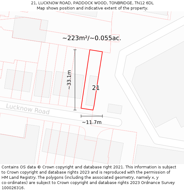 21, LUCKNOW ROAD, PADDOCK WOOD, TONBRIDGE, TN12 6DL: Plot and title map