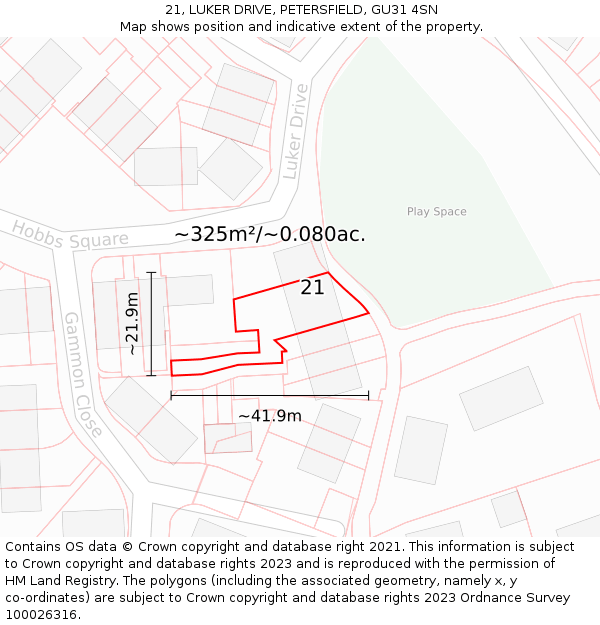 21, LUKER DRIVE, PETERSFIELD, GU31 4SN: Plot and title map