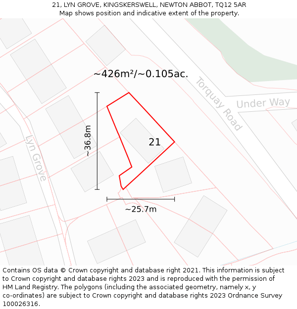 21, LYN GROVE, KINGSKERSWELL, NEWTON ABBOT, TQ12 5AR: Plot and title map