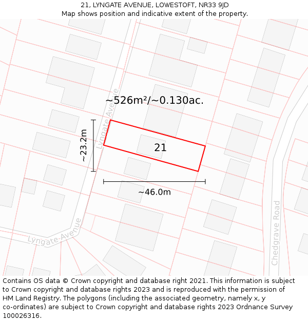 21, LYNGATE AVENUE, LOWESTOFT, NR33 9JD: Plot and title map