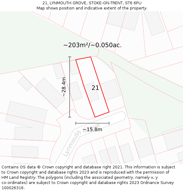 21, LYNMOUTH GROVE, STOKE-ON-TRENT, ST6 6PU: Plot and title map