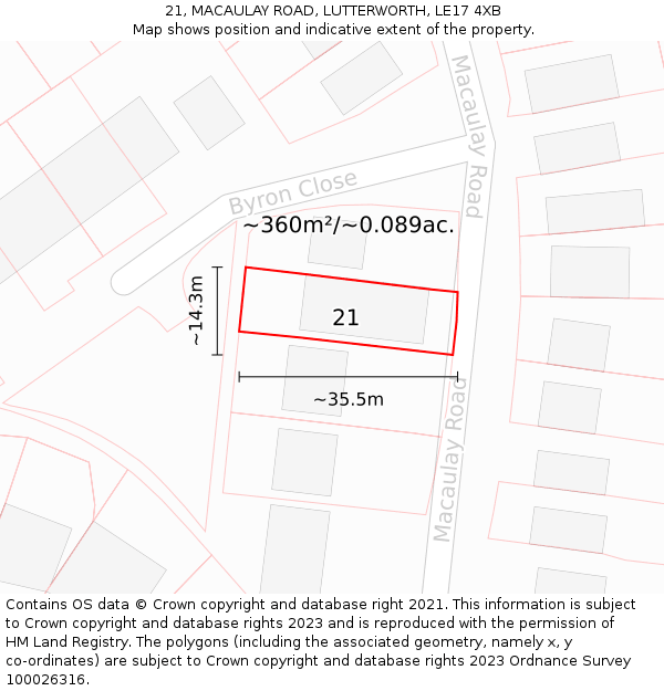 21, MACAULAY ROAD, LUTTERWORTH, LE17 4XB: Plot and title map