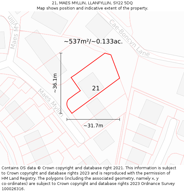 21, MAES MYLLIN, LLANFYLLIN, SY22 5DQ: Plot and title map