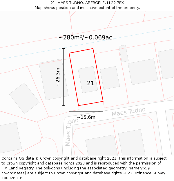 21, MAES TUDNO, ABERGELE, LL22 7RX: Plot and title map