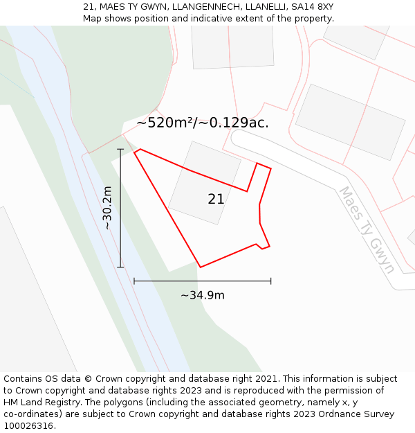 21, MAES TY GWYN, LLANGENNECH, LLANELLI, SA14 8XY: Plot and title map