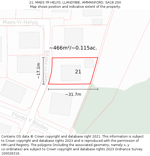 21, MAES YR HELYG, LLANDYBIE, AMMANFORD, SA18 2SX: Plot and title map