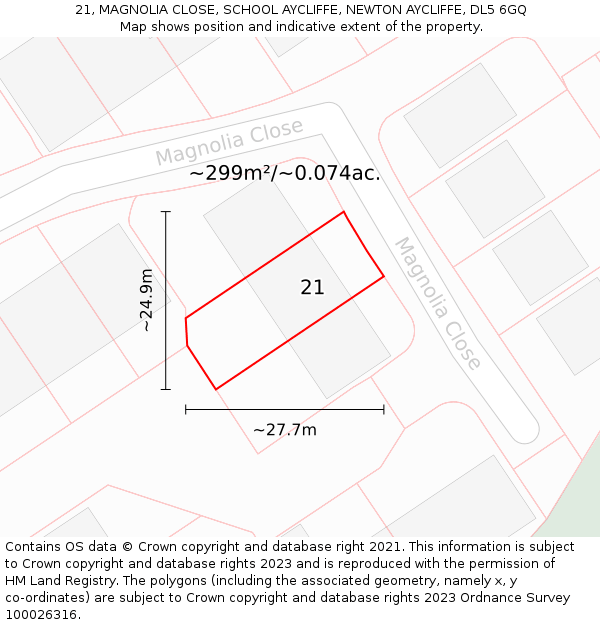 21, MAGNOLIA CLOSE, SCHOOL AYCLIFFE, NEWTON AYCLIFFE, DL5 6GQ: Plot and title map