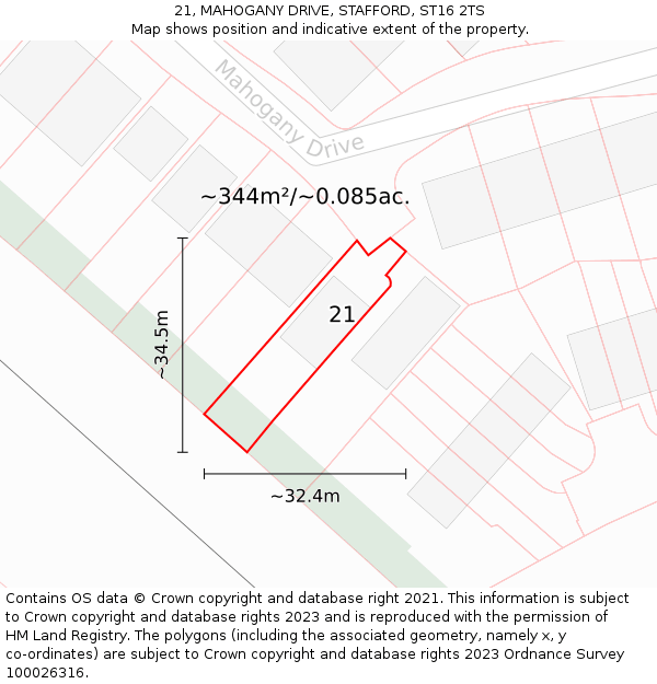21, MAHOGANY DRIVE, STAFFORD, ST16 2TS: Plot and title map