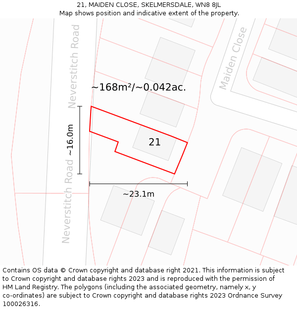 21, MAIDEN CLOSE, SKELMERSDALE, WN8 8JL: Plot and title map