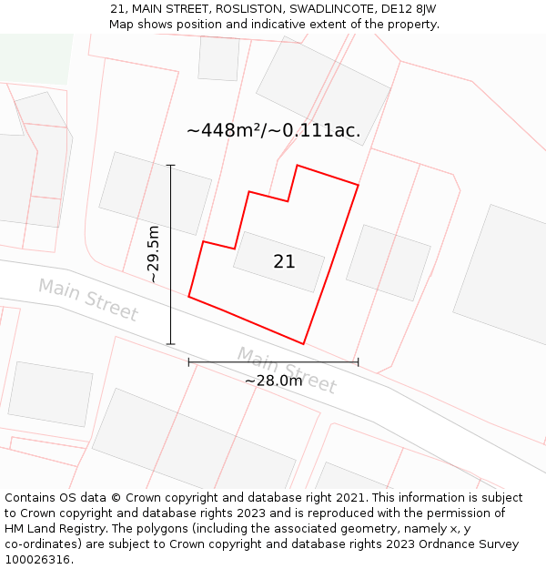 21, MAIN STREET, ROSLISTON, SWADLINCOTE, DE12 8JW: Plot and title map