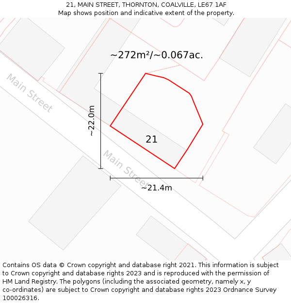 21, MAIN STREET, THORNTON, COALVILLE, LE67 1AF: Plot and title map