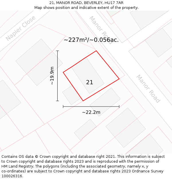 21, MANOR ROAD, BEVERLEY, HU17 7AR: Plot and title map