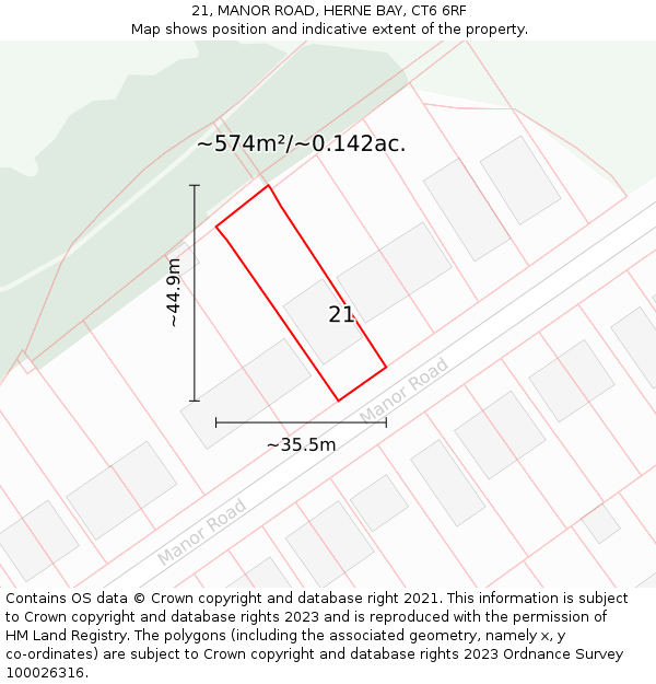 21, MANOR ROAD, HERNE BAY, CT6 6RF: Plot and title map