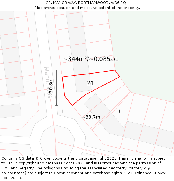 21, MANOR WAY, BOREHAMWOOD, WD6 1QH: Plot and title map