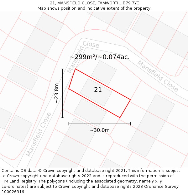 21, MANSFIELD CLOSE, TAMWORTH, B79 7YE: Plot and title map