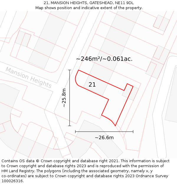 21, MANSION HEIGHTS, GATESHEAD, NE11 9DL: Plot and title map