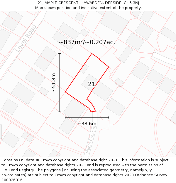 21, MAPLE CRESCENT, HAWARDEN, DEESIDE, CH5 3NJ: Plot and title map