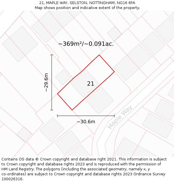 21, MAPLE WAY, SELSTON, NOTTINGHAM, NG16 6FA: Plot and title map