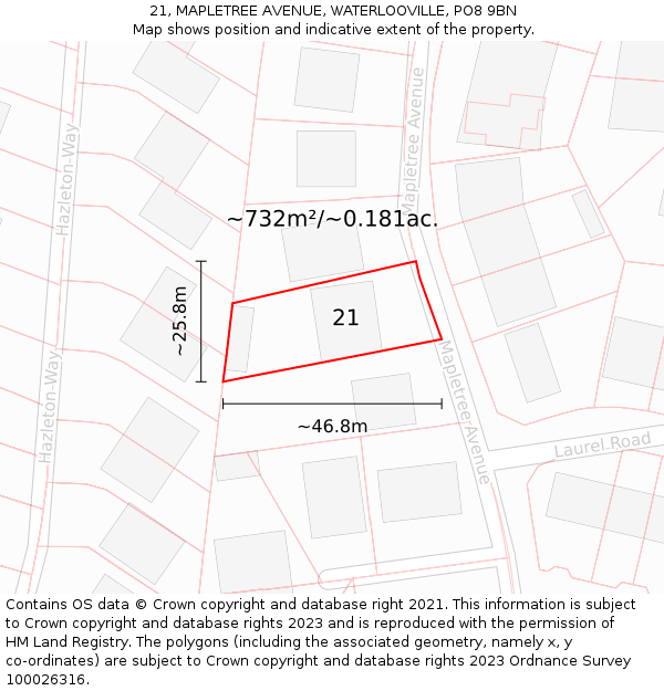 21, MAPLETREE AVENUE, WATERLOOVILLE, PO8 9BN: Plot and title map