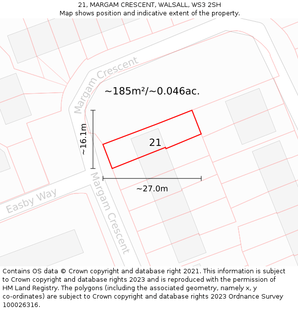 21, MARGAM CRESCENT, WALSALL, WS3 2SH: Plot and title map