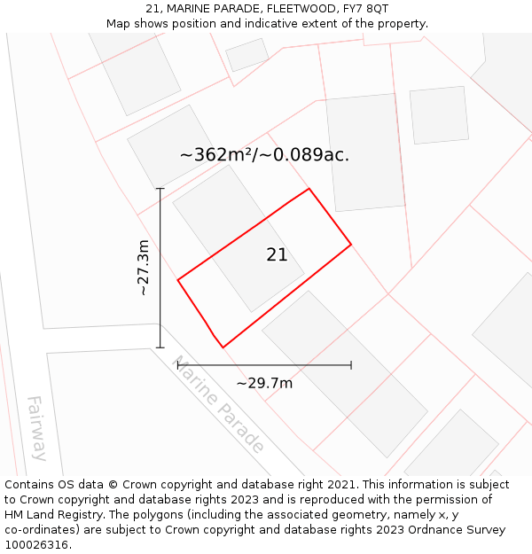 21, MARINE PARADE, FLEETWOOD, FY7 8QT: Plot and title map